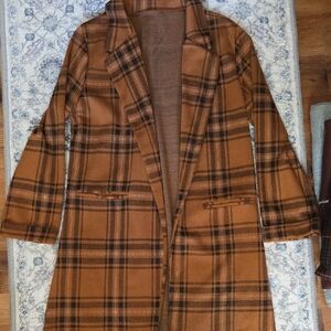 plaid long blazer, 3/4 sleeves